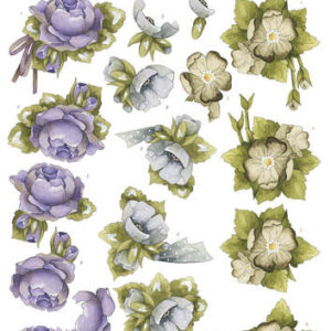 CD10667-HJ13401 3D Knipvel - Precious Marieke - Flowery - Floral Corner met drie 3D aquareltekeningen met prachtige bloemen.