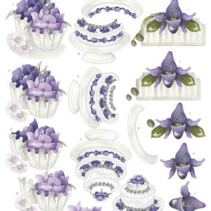 CD10670 3D Knipvel - Precious Marieke - Flowery - Congratulations met drie 3D aquareltekeningen met prachtige bloemen.