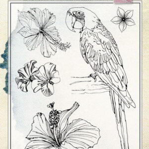 Joy! stempel papegaai en bloemen