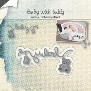 Joy! stencil tekst baby, sokjes en beertje 6002/1038