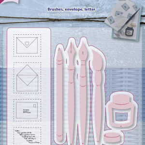 6004/0012 Snij-embosstencil + stempel - Penseel/Pen/enveloppen/brief