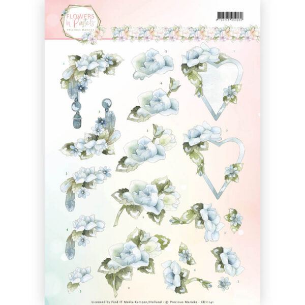 3D Knipvel - Precious Marieke - Flowers in Pastels - Blue Dreams  CD11141