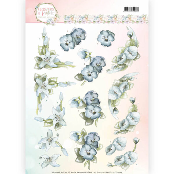 3D Knipvel - Precious Marieke - Flowers in Pastels - True Blue  CD11139