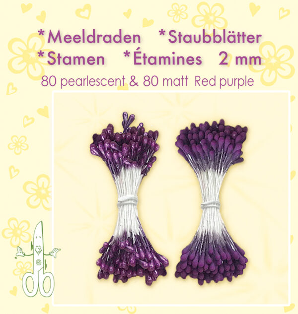 Meeldraden-Stamen-Staubblätter-Étamines 2mm, ±80 matt & 80 pearl Red Purple  LCR26.4889