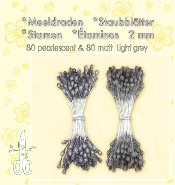 Meeldraden-Stamen-Staubblätter-Étamines 2mm, ±80 matt & 80 pearl Light Grey  LCR26.4902