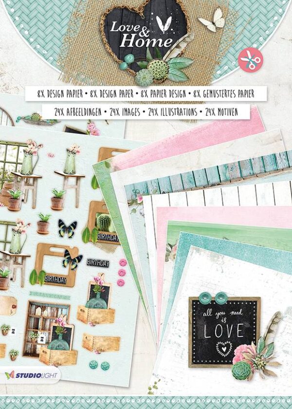 Studio Light Paperblock A4, content 16 sheets die cut, Love & Home nr.01