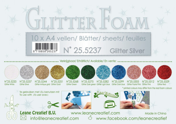 25.5237 Glitter foam sheets A4, Glitter Silver 1 sheet
