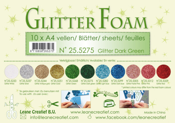 25.5275 Glitter foam sheets A4 Glitter Dark Green 1 sheet Leane Creatief