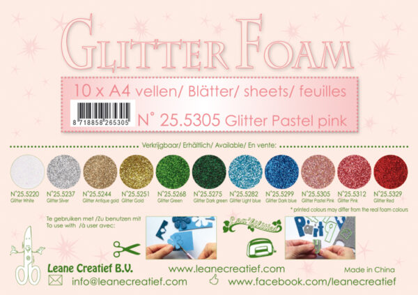 25.5305 Glitter foam sheets A4 Glitter Pastel Pink 1 sheet Leane Creatief