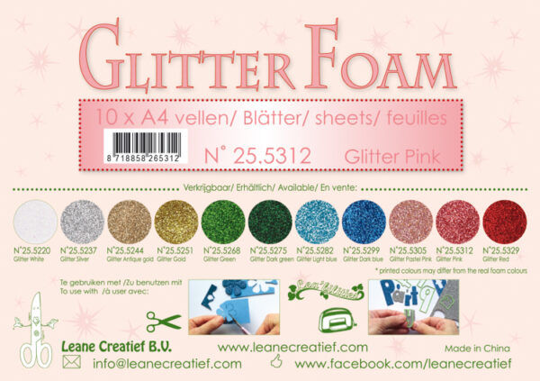 25.5312 Glitter foam sheets A4 Glitter Pink 10 sheets Leane Creatief