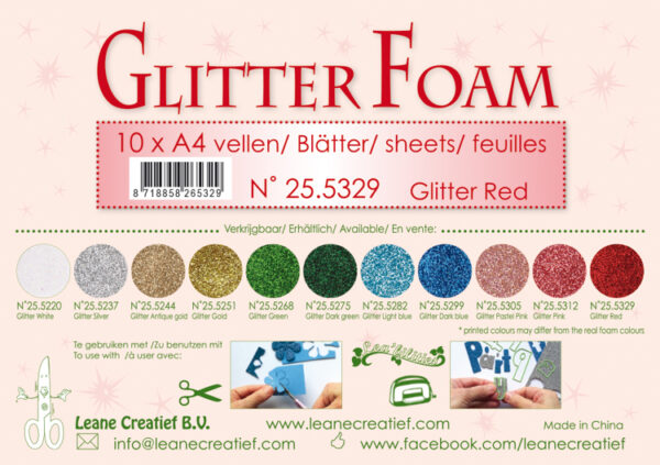 25.5329 Glitter foam sheets A4 Glitter Red 1 sheet Leane Creatief
