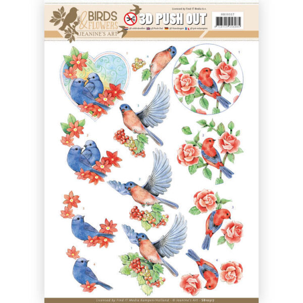 3D Pushout - Jeanine's Art - Birds and Flowers - Blue birds  SB10317