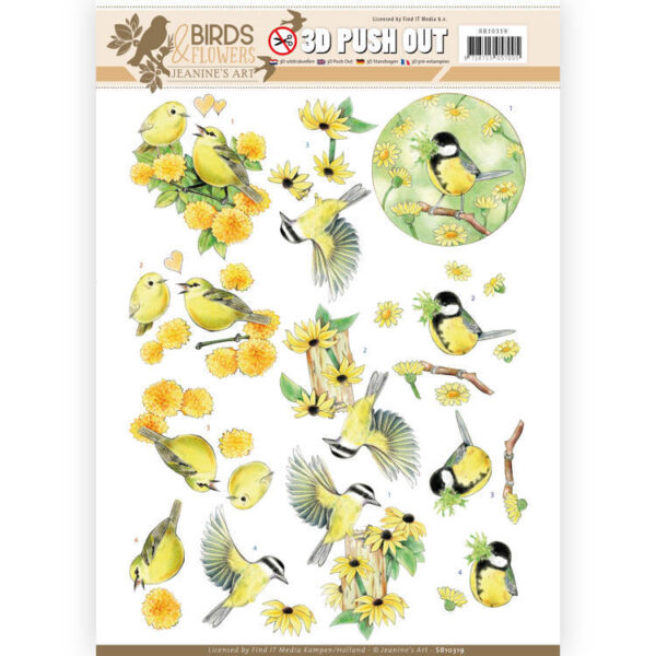 3D Pushout - Jeanine's Art - Birds and Flowers - Yellow birds SB10319