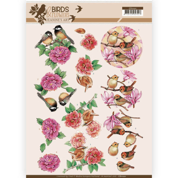 CD11221 3D Knipvel - Jeanine's Art - Birds and Flowers - Pink birds