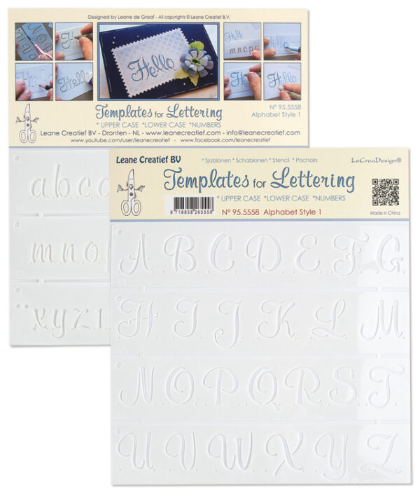 2 Templates for Handlettering Alphabet style 1, Upper case+ Lower case+Numbers Leane Creatief LCR95.5558