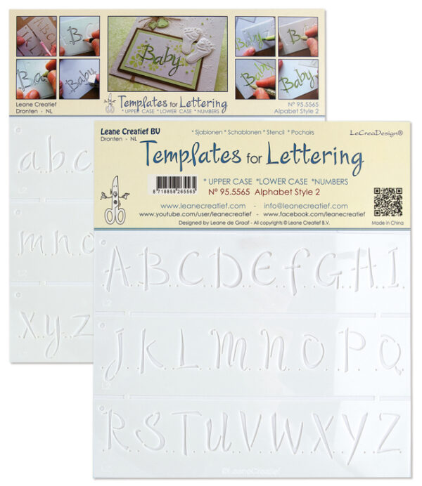 2 Templates for Handlettering Alphabet style 2, Upper case+ Lower case+Numbers Leane Creatief LCR95.5565