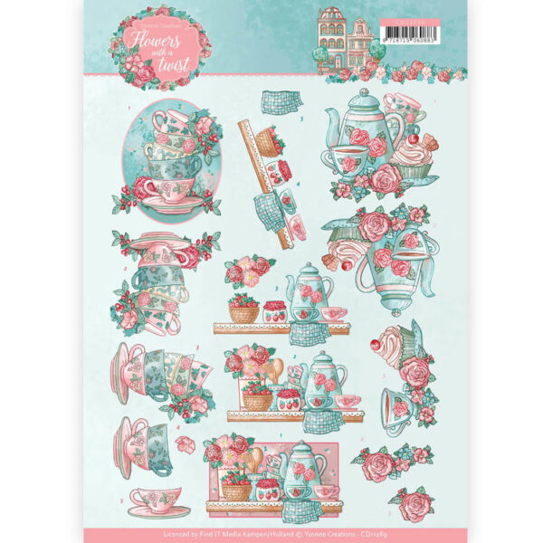 3D knipvel - Yvonne Creations - Flowers with a Twist - Tea Time CD11289
