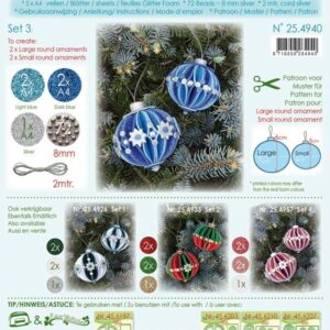 25.4940 Glitter Foam Kerstbal decoratie Set 3, 5 vel A4; 2 donker blauw +2 licht blauw+ 1 zilver+ 72 LC25.4940