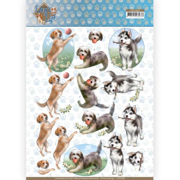 3D Knipvel - Amy Design - Dogs Life - Playing Dogs  CD11365