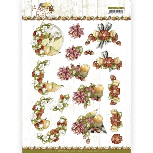 3D Cutting Sheet - Precious Marieke - Flowers and Fruits - Flowers and Strawberries Precious Marieke CD11718