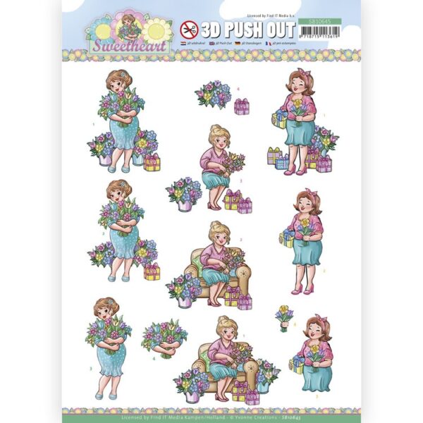3D Push Out - Yvonne Creations - Bubbly Girls - Sweetheart - Flowers and gifts SB10645