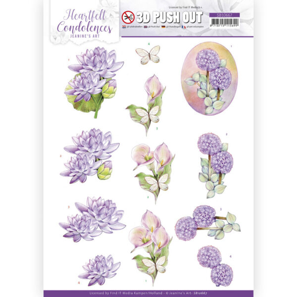 3D Cutting Sheet -Jeanine's Art - Heartfelt Condolences - Purple Flowers CD11821