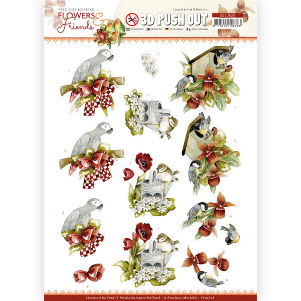 SB10628 3D Push Out - PM - Flowers and Friends - Red Flowers (HJ207)