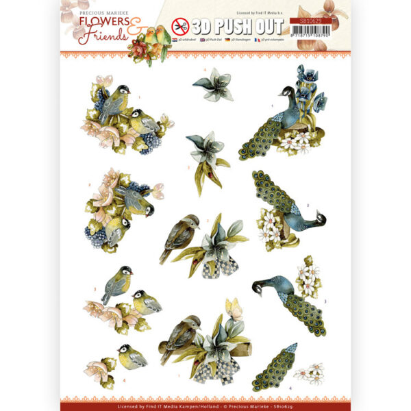 SB10629 3D Push Out - PM - Flowers and Friends - Blue Flowers (HJ207)