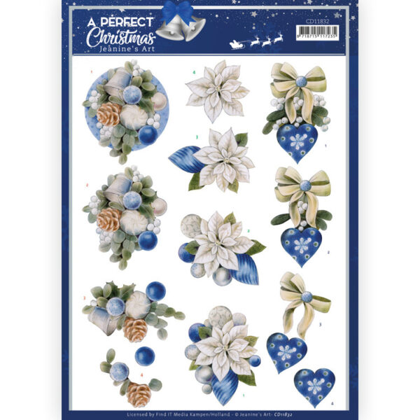 CD11832 3D Cutting Sheet - JA- A Perfect Christmas - Blue Christmas Flowers (HJ208)