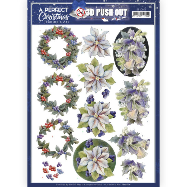 SB10606 3D Push Out - JA- A Perfect Christmas - Purple Christmas Flowers (HJ208)