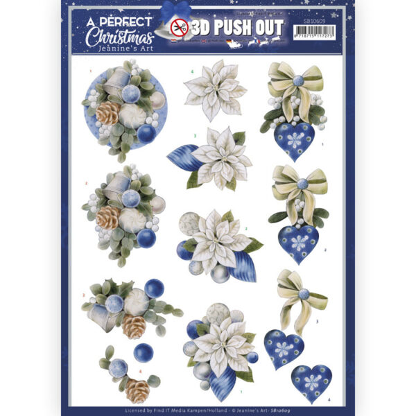 SB10609 3D Push Out - JA- A Perfect Christmas - Blue Christmas Flowers (HJ208)