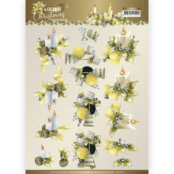 3D Cutting Sheet - Precious Marieke - Golden Christmas - Christmas Candles Precious Marieke CD11819