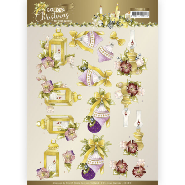 3D Cutting Sheet - Precious Marieke - Golden Christmas - Christmas Lantern Precious Marieke CD11818