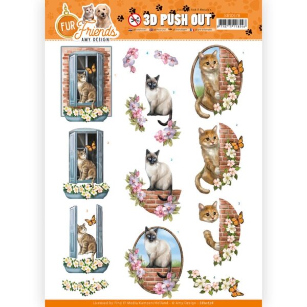 3D Push Out - Amy Design - Fur Friends - Cat on the Wall Amy Design SB10678