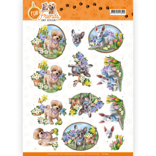 3D Cutting Sheet - Amy Design - Fur Friends - Dogs in the Garden Amy Design CD11844