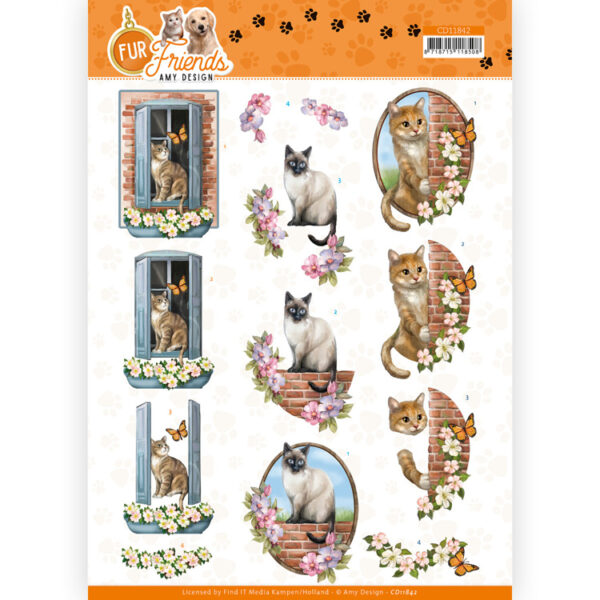 3D Cutting Sheet - Amy Design - Fur Friends - Cat on the Wall Amy Design CD11842
