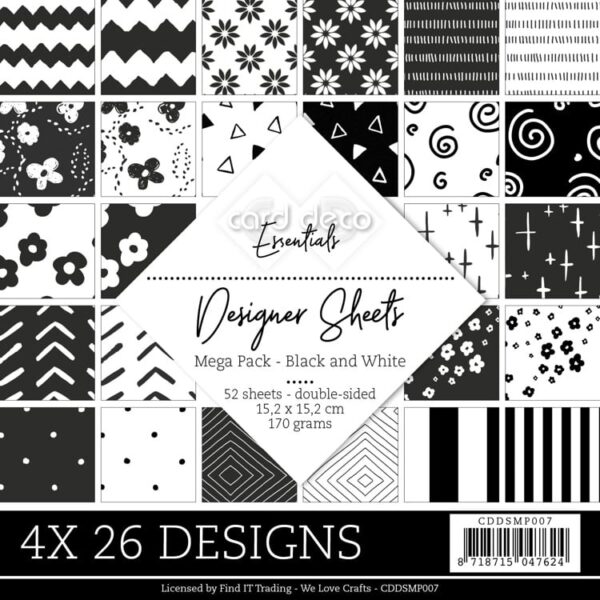 Card Deco Essentials - Designer Sheets Mega Pack - Black and White Card Deco Essentials