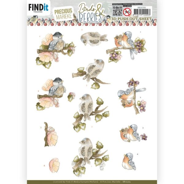 SB10705 3D Push Out Sheet - PM - Birds and Berries - Cranberries