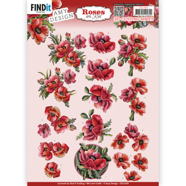 CD11924 3D Cutting Sheets - AD - Roses Are Red - Poppies