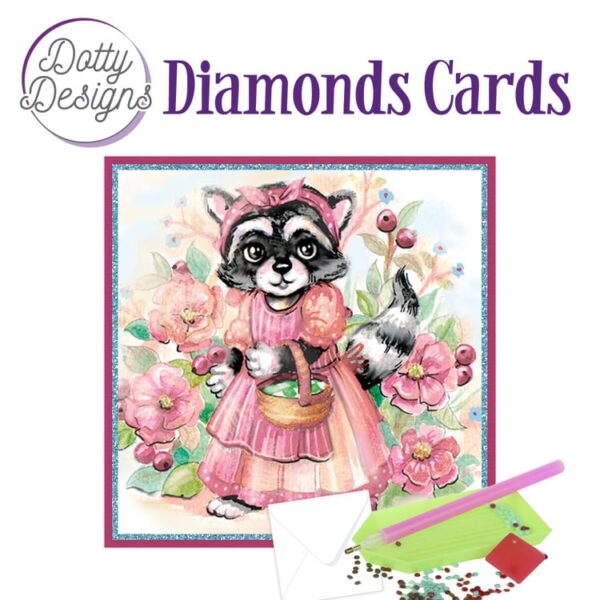 Dotty Designs Diamond Cards - Raccoon in dress DDDC1119