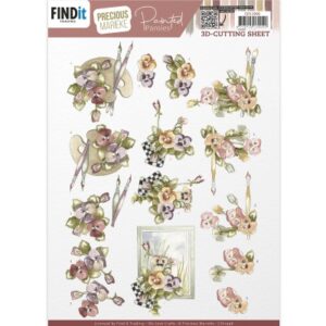 3D Cutting Sheet - Precious Marieke - Painted Pansies - Pansies and Brushes CD11996