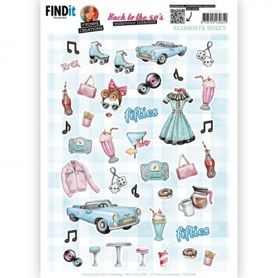 Cutting Sheet - Yvonne Creations - Back to the fifties - Small Elements A CD12049