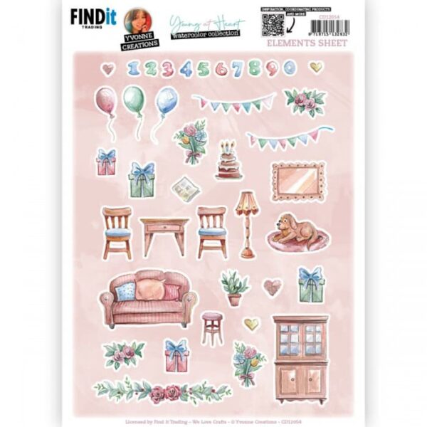 Cutting Sheet - Yvonne Creations - Young at Heart - Small Elements ACD12054