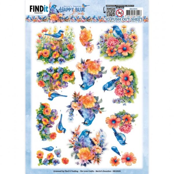 3D Cutting Sheets - Berries Beauties - Happy Blue Birds - Colourful Birds CD12125