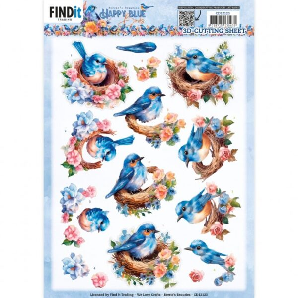 3D Push Out - Berries Beauties - Happy Blue Birds - Birds's Nest SB10902