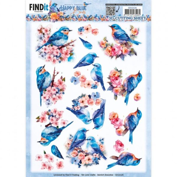 3D Push Out - Berries Beauties - Happy Blue Birds - Birds in Pink SB10903