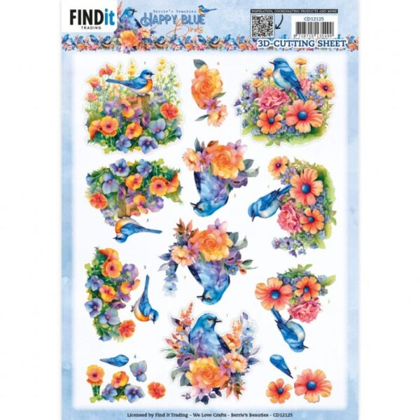 3D Push Out - Berries Beauties - Happy Blue Birds - Colourful Birds SB10904