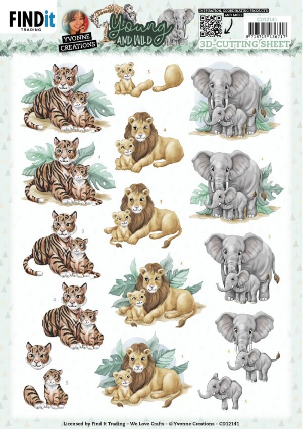 3D Cutting Sheets - Yvonne Creations - Young and Wild - Tiger CD12141