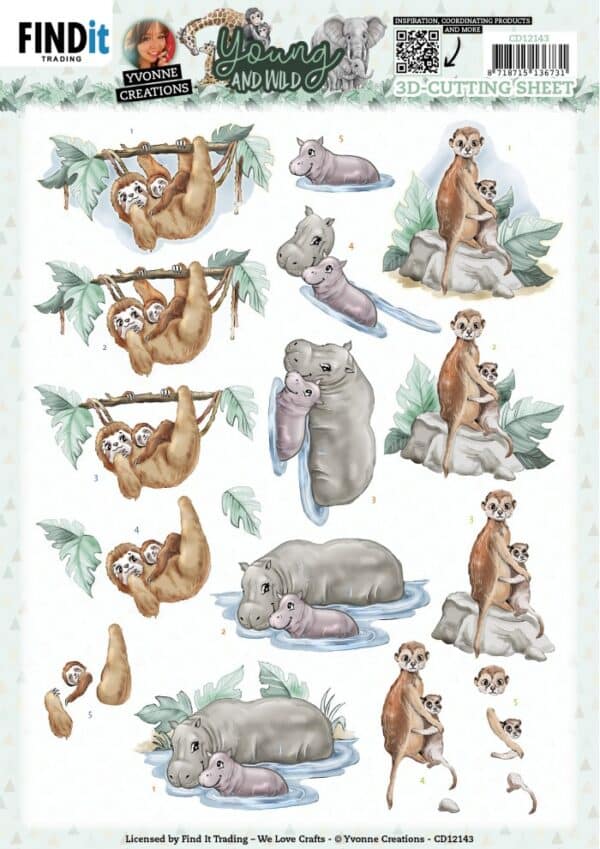 3D Cutting Sheets - Yvonne Creations - Young and Wild - Sloth CD12143