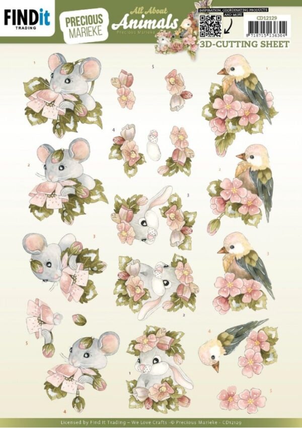3D Cutting Sheets - Precious Marieke - All About Animals - All About Pink CD12129